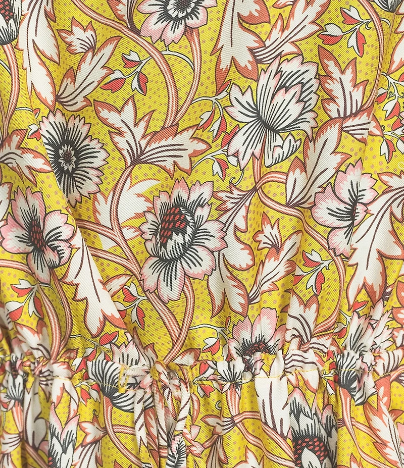 J.McLaughlin Silk-Blend Floral Split V-Neck Long Sleeve Tie Waist Dress