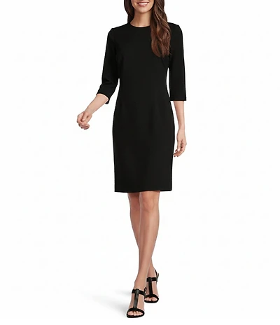 J.McLaughlin Solid Knit Catalyst Crew Neck 3/4 Sleeves Sheath Dress