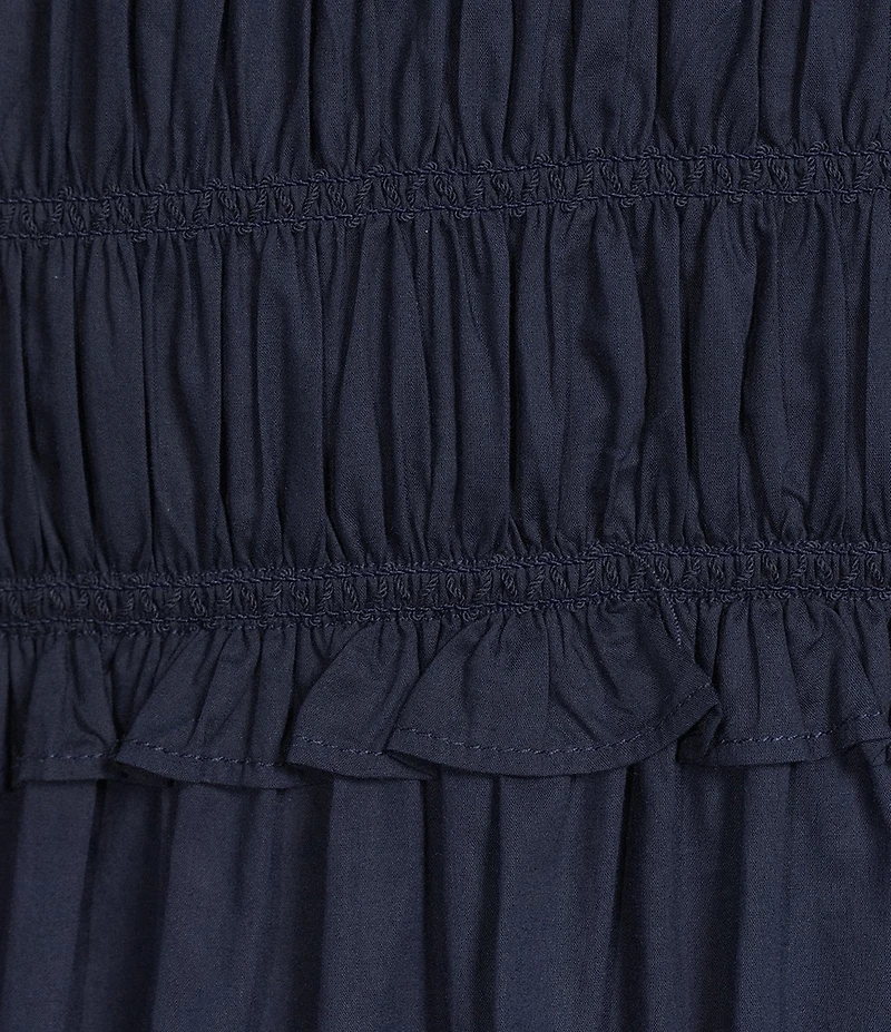 J.McLaughlin Somerset Smocked Round Neck Ruffle Cap Sleeve Eyelet Midi Dress