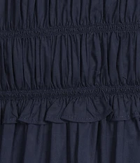 J.McLaughlin Somerset Smocked Round Neck Ruffle Cap Sleeve Eyelet Midi Dress