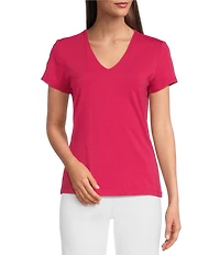 J.McLaughlin Terrine Cotton Blend Stretch V-Neck Short Sleeve Tee Shirt