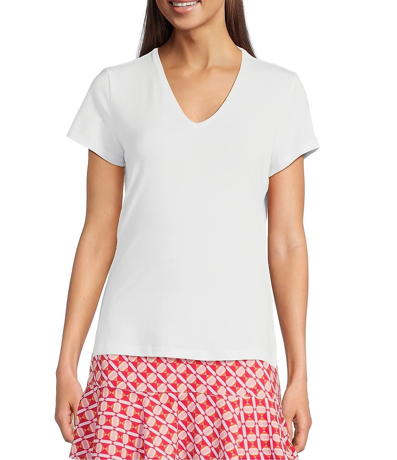 J.McLaughlin Terrine Cotton Blend Stretch V-Neck Short Sleeve Tee Shirt