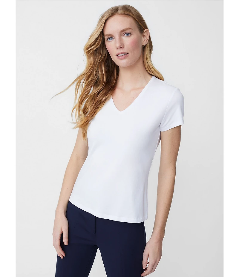 J.McLaughlin Terrine Cotton Blend Stretch V-Neck Short Sleeve Tee Shirt