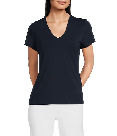 J.McLaughlin Terrine Cotton Blend Stretch V-Neck Short Sleeve Tee Shirt