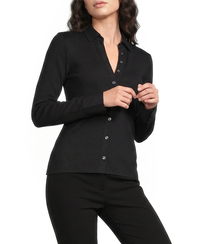 J.McLaughlin Theodora Knit Point Collar Long Sleeve Button-Front Shirt