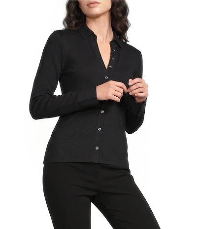 J.McLaughlin Theodora Knit Point Collar Long Sleeve Button-Front Shirt