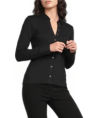 J.McLaughlin Theodora Knit Point Collar Long Sleeve Button-Front Shirt