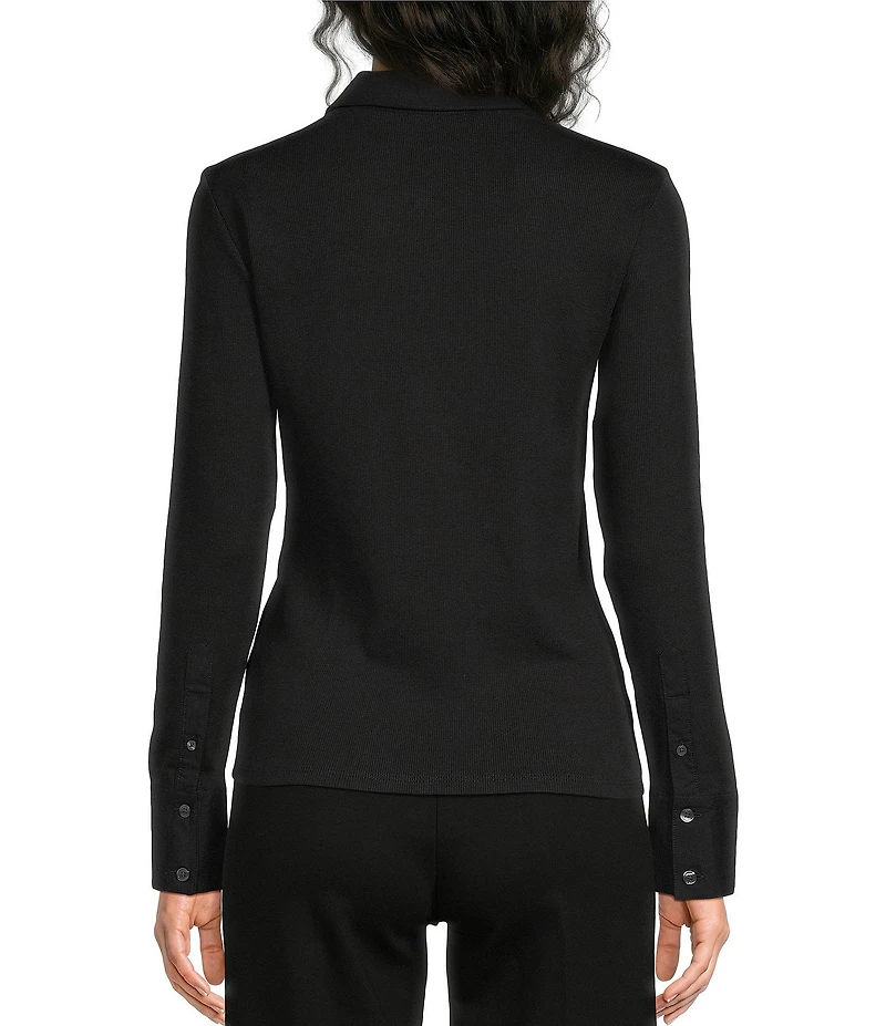 J.McLaughlin Theodora Knit Point Collar Long Sleeve Button-Front Shirt