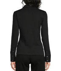 J.McLaughlin Theodora Knit Point Collar Long Sleeve Button-Front Shirt