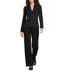 J.McLaughlin Theodora Knit Point Collar Long Sleeve Button-Front Shirt