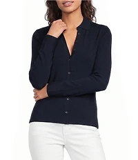 J.McLaughlin Theodora Knit Point Collar Long Sleeve Button-Front Shirt