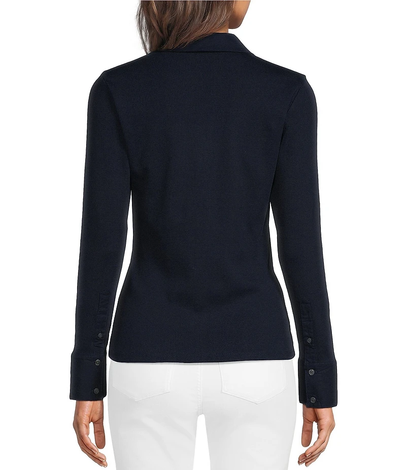 J.McLaughlin Theodora Knit Point Collar Long Sleeve Button-Front Shirt
