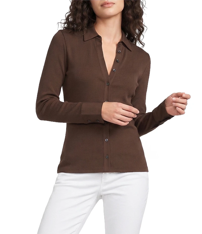 J.McLaughlin Theodora Knit Point Collar Long Sleeve Button-Front Shirt