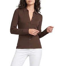 J.McLaughlin Theodora Knit Point Collar Long Sleeve Button-Front Shirt
