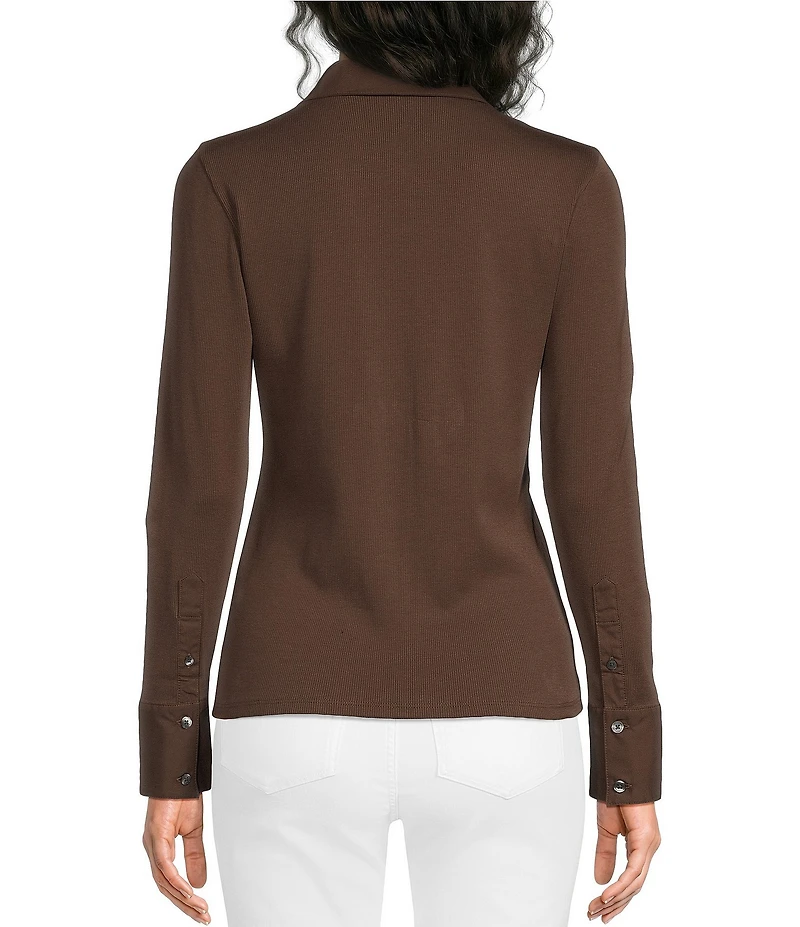 J.McLaughlin Theodora Knit Point Collar Long Sleeve Button-Front Shirt
