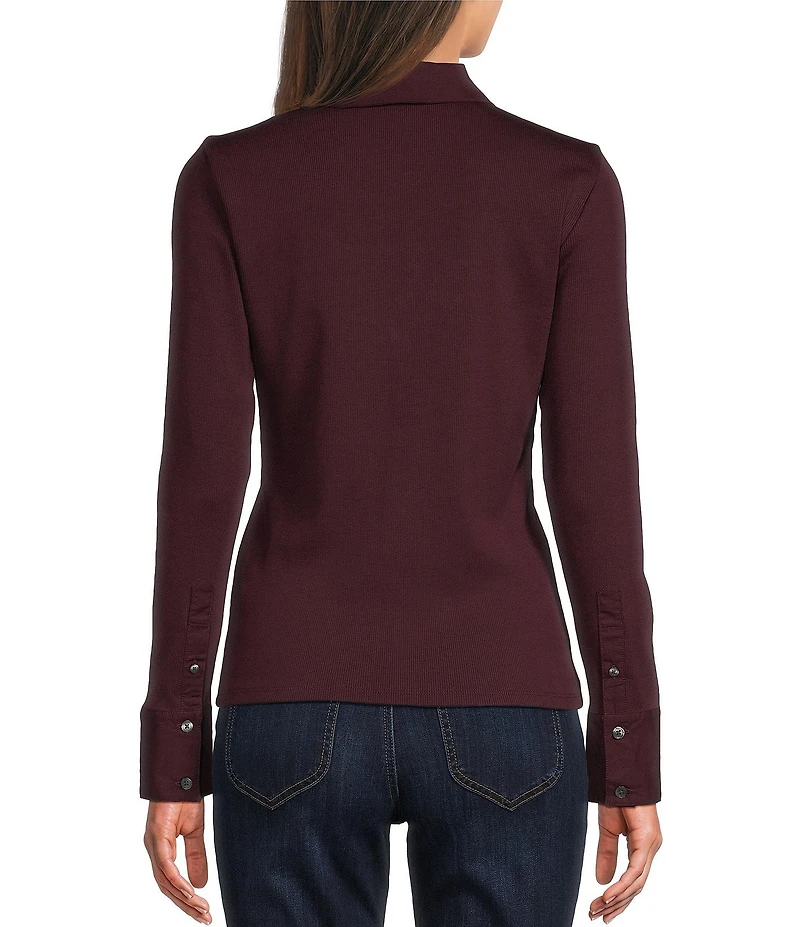 J.McLaughlin Theodora Knit Point Collar Long Sleeve Button-Front Shirt