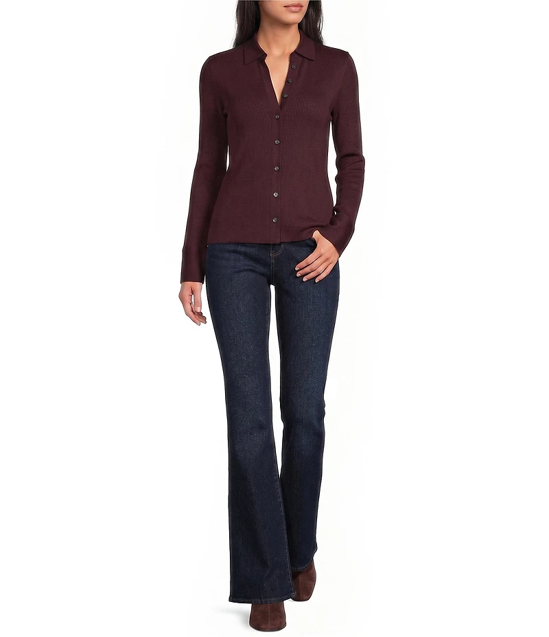J.McLaughlin Theodora Knit Point Collar Long Sleeve Button-Front Shirt