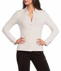 J.McLaughlin Theodora Knit Point Collar Long Sleeve Button-Front Shirt