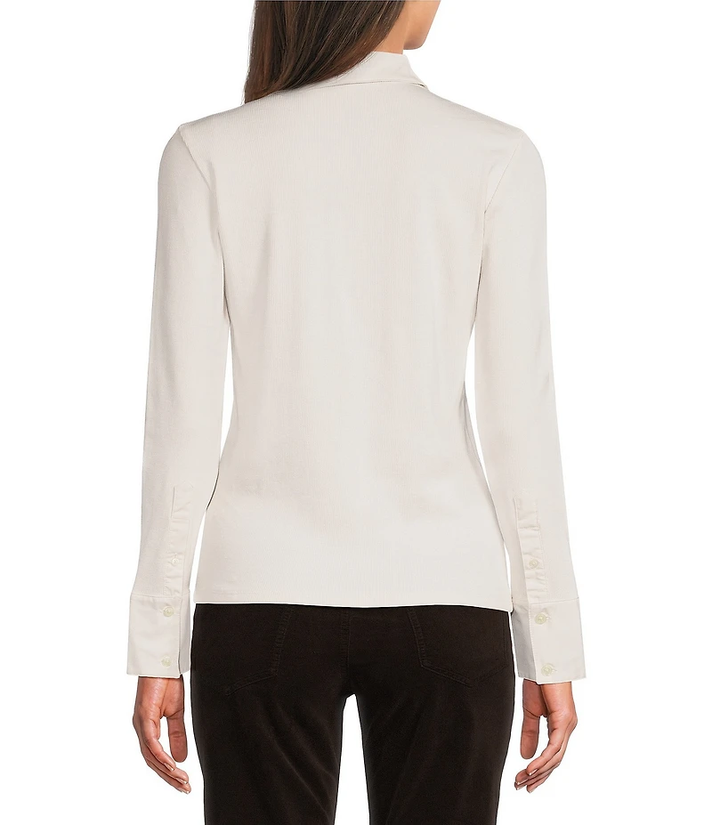J.McLaughlin Theodora Knit Point Collar Long Sleeve Button-Front Shirt