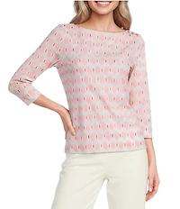 J.McLaughlin Wavesong Printed Catalina Cloth Boat Neck 3/4 Sleeve Top