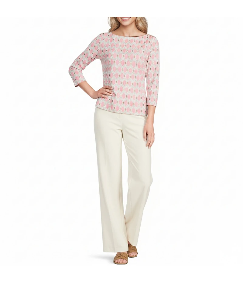 J.McLaughlin Wavesong Printed Catalina Cloth Boat Neck 3/4 Sleeve Top