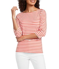 J.McLaughlin Wavesong Striped Print 3/4 Sleeve Button Shoulder Tee Shirt