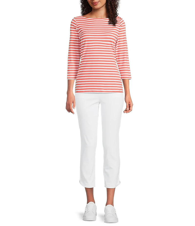 J.McLaughlin Wavesong Striped Print 3/4 Sleeve Button Shoulder Tee Shirt