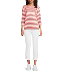 J.McLaughlin Wavesong Striped Print 3/4 Sleeve Button Shoulder Tee Shirt