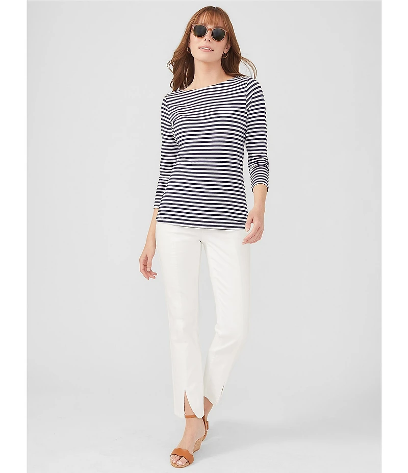 J.McLaughlin Wavesong Striped Print 3/4 Sleeve Button Shoulder Tee Shirt