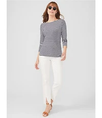 J.McLaughlin Wavesong Striped Print 3/4 Sleeve Button Shoulder Tee Shirt