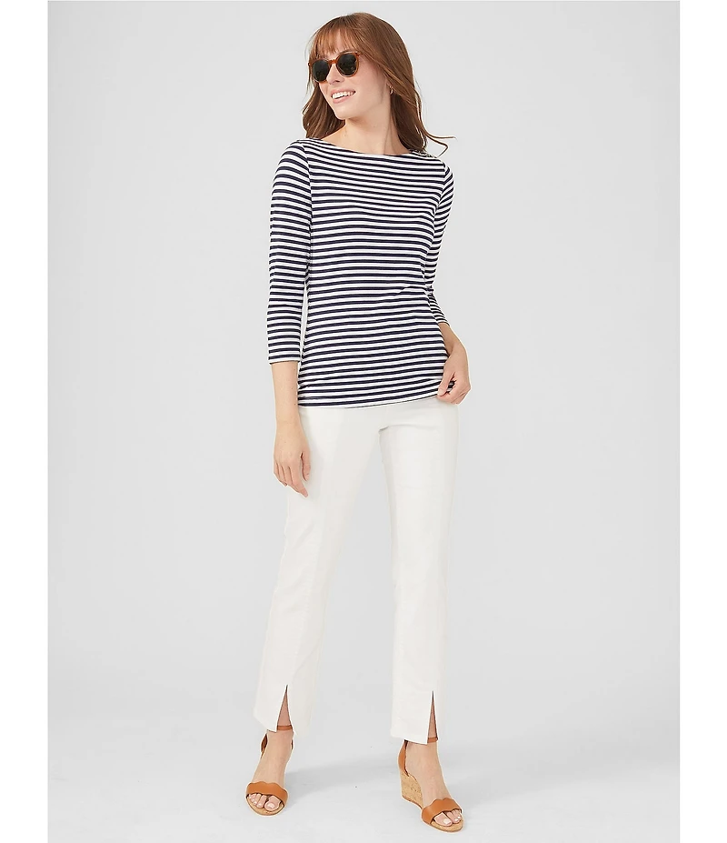 J.McLaughlin Wavesong Striped Print 3/4 Sleeve Button Shoulder Tee Shirt