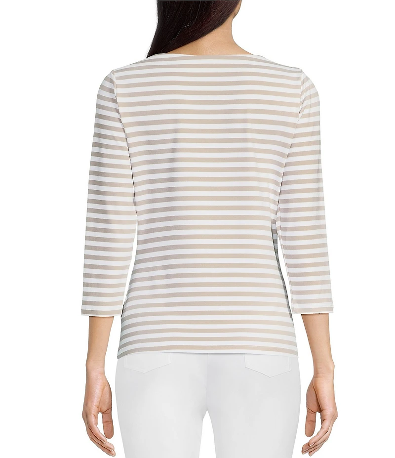 J.McLaughlin Wavesong Striped Print 3/4 Sleeve Button Shoulder Tee Shirt
