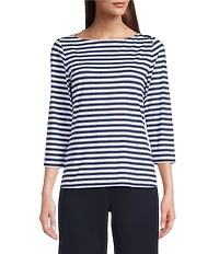 J.McLaughlin Wavesong Striped Print 3/4 Sleeve Button Shoulder Tee Shirt