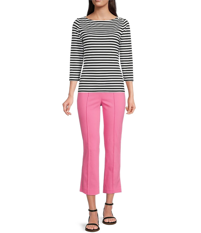 J.McLaughlin Wavesong Striped Print 3/4 Sleeve Button Shoulder Tee Shirt