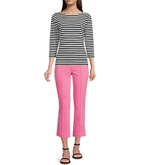 J.McLaughlin Wavesong Striped Print 3/4 Sleeve Button Shoulder Tee Shirt