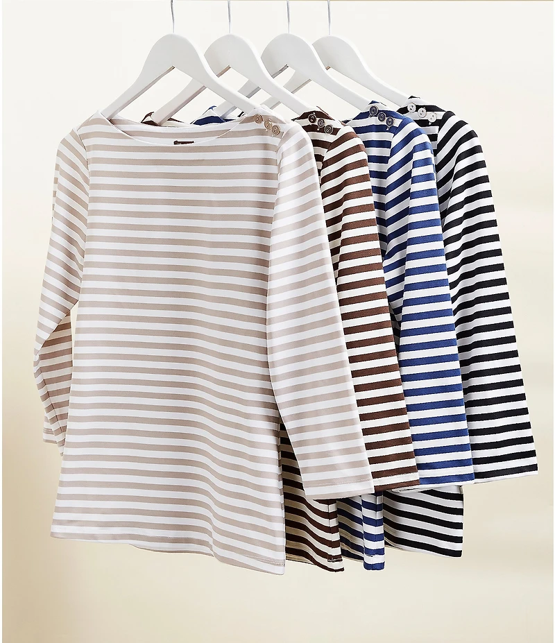 J.McLaughlin Wavesong Striped Print 3/4 Sleeve Button Shoulder Tee Shirt