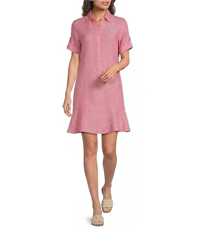 J.McLaughlin Wellesley Linen Shirt Collar Short Sleeve Shift Dress