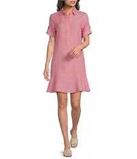 J.McLaughlin Wellesley Linen Shirt Collar Short Sleeve Shift Dress