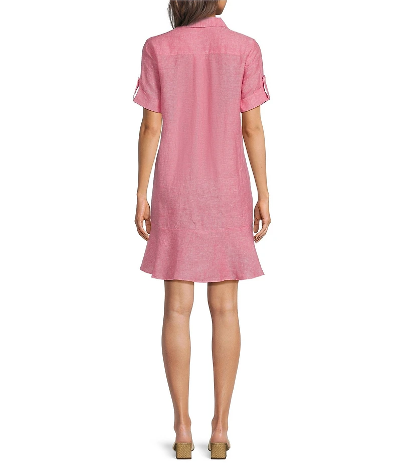 J.McLaughlin Wellesley Linen Shirt Collar Short Sleeve Shift Dress