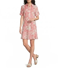 J.McLaughlin Wellesley Printed Linen Point Collar Short Sleeve Shift Dress