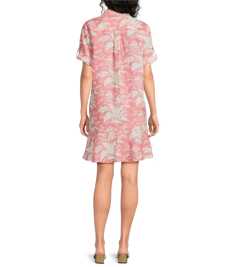 J.McLaughlin Wellesley Printed Linen Point Collar Short Sleeve Shift Dress