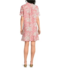 J.McLaughlin Wellesley Printed Linen Point Collar Short Sleeve Shift Dress