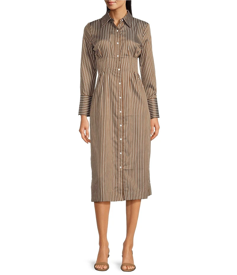 J.McLaughlin Whit Stripe Print Point Collar Long Sleeve Shirt Dress