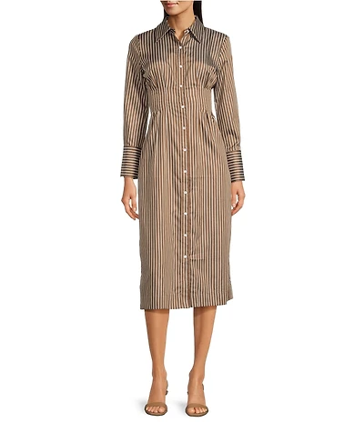 J.McLaughlin Whit Stripe Print Point Collar Long Sleeve Shirt Dress