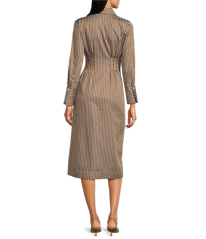 J.McLaughlin Whit Stripe Print Point Collar Long Sleeve Shirt Dress