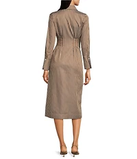 J.McLaughlin Whit Stripe Print Point Collar Long Sleeve Shirt Dress