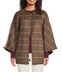 J.McLaughlin Winifred Plaid Crew Neck Split Sleeve Turnlock Poncho