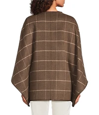 J.McLaughlin Winifred Plaid Crew Neck Split Sleeve Turnlock Poncho