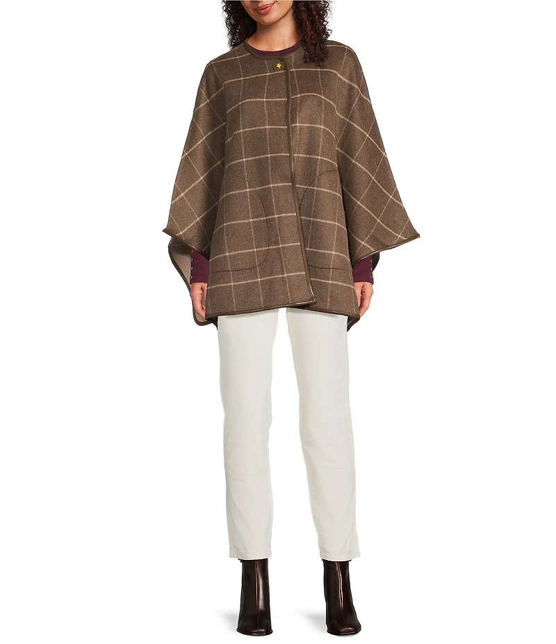 J.McLaughlin Winifred Plaid Crew Neck Split Sleeve Turnlock Poncho