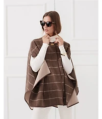 J.McLaughlin Winifred Plaid Crew Neck Split Sleeve Turnlock Poncho